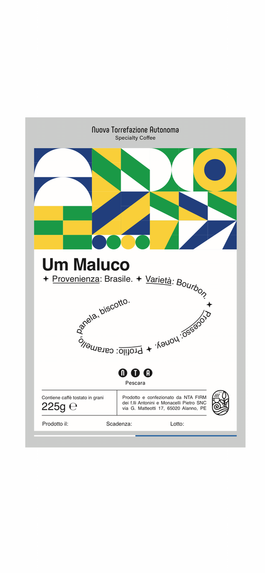 Brasile| Um Maluco| Specialty Coffee in grani 225g| VARIETA: Bourbon|
ORIGINE: Brasile 
PROCESSO: Honey|
PROFILO: Caramello, Panela, Biscotto