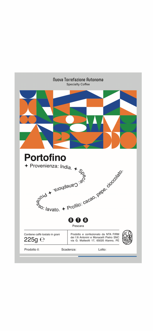 India| Portofino| Caffè in grani 225g| VARIETÀ: Canephora PROCESSO: Lavato|          PROFILO: Cacao, Pepe, Cioccolato